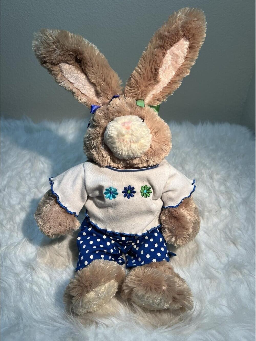 Build A Bear Mocha Bunny Plush Posable Wire Ears & Spring Outfit